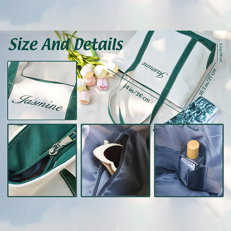 Personalized Embroidery Name Teacher Canvas Tote Bag