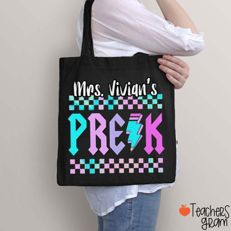 Personalized Name And Grade Color Checkerboard Teacher Tote Bag