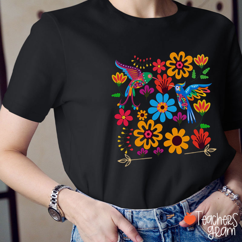Colorful Mexican Flowers Spanish Teacher T-Shirt
