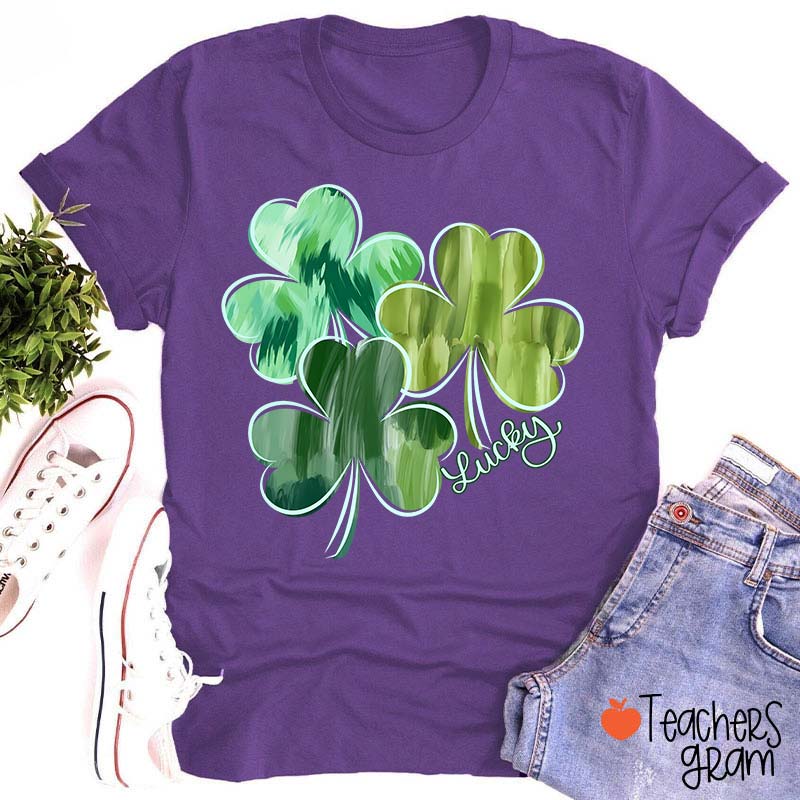 Watercolor Lucky Shamrock Teacher T-Shirt