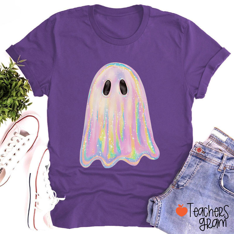 Halloween Shiny Ghost Teacher T-Shirt