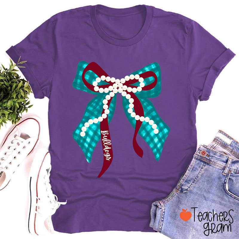 Personalized Mascot Pearl Bow Teacher T-Shirt