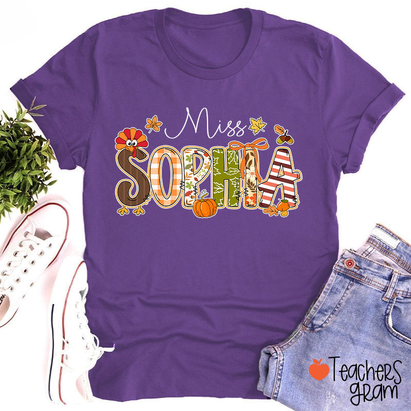 Personalized Name Turkey Season Teacher T-Shirt