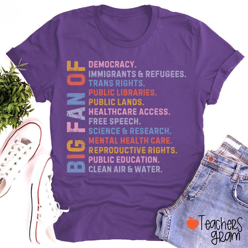 Big Fan Of Human Rights Democracy Teacher T-Shirt
