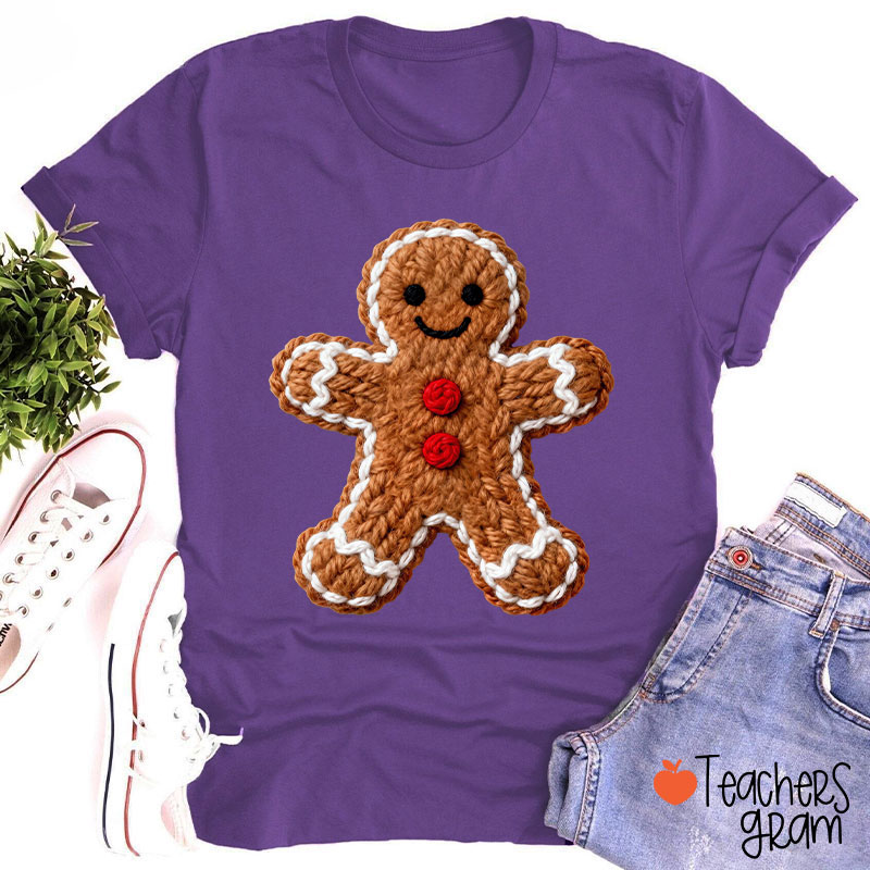 Faux Yarn Gingerbread Man Teacher T-Shirt