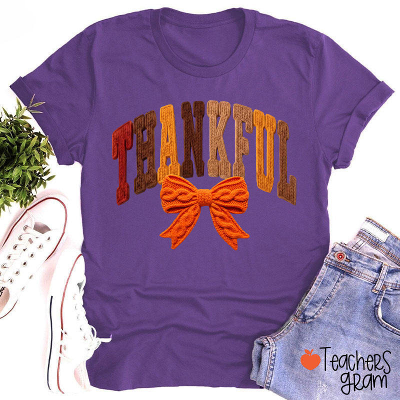Faux Yarn Preppy Thankful Teacher T-Shirt