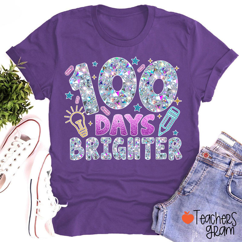 Glitter 100 Days Brighter Teacher T-Shirt