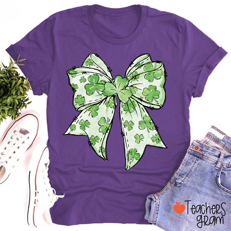 Coquette Shamrock Bow St Patrick's Teacher T-Shirt