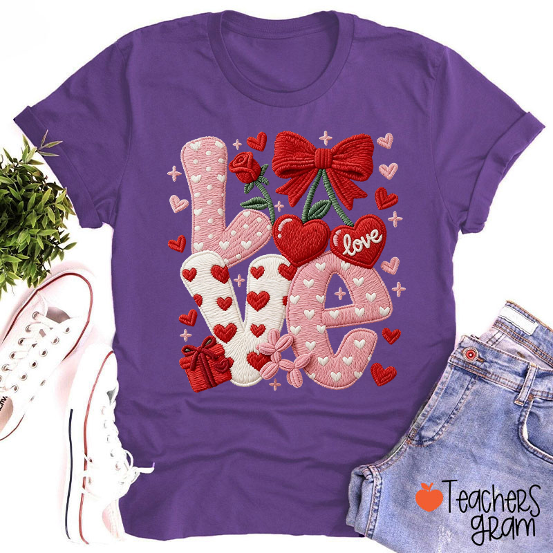 Faux Yarn Love And Rose Teacher T-Shirt