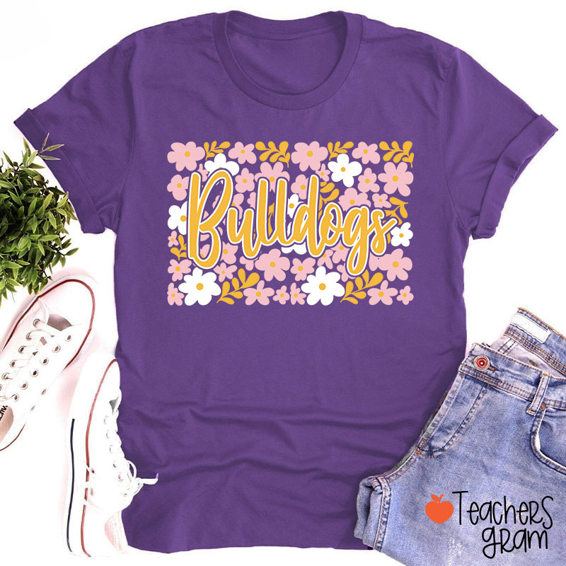 Personalized Mascot Flowers Contrasting Colors School Spirit Teacher T-Shirt