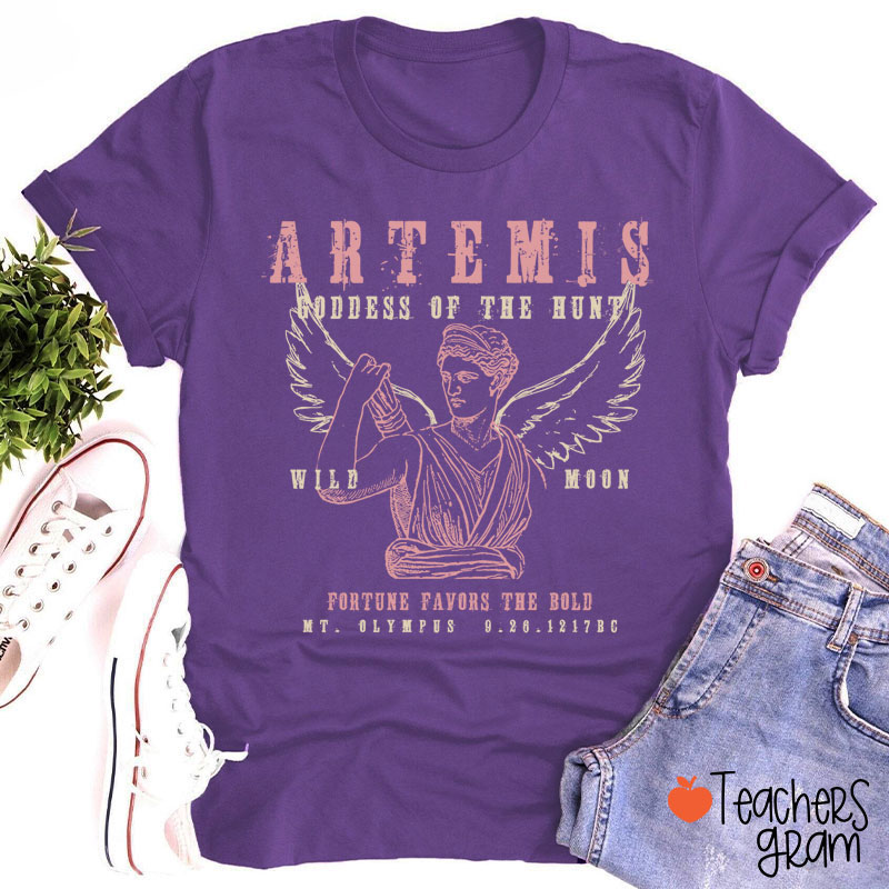 Artemis Goddess Of The Hunt Wild Moon Teacher T-Shirt
