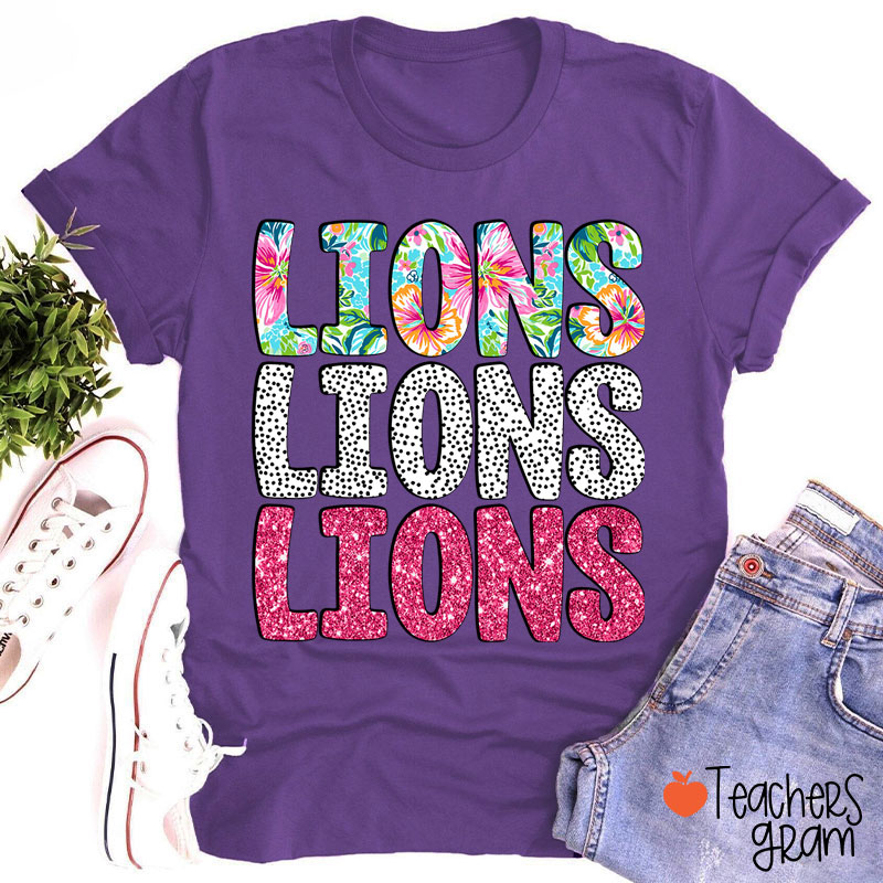 Personalized Mascot Flower Dot Pink Glitter Teacher T-Shirt