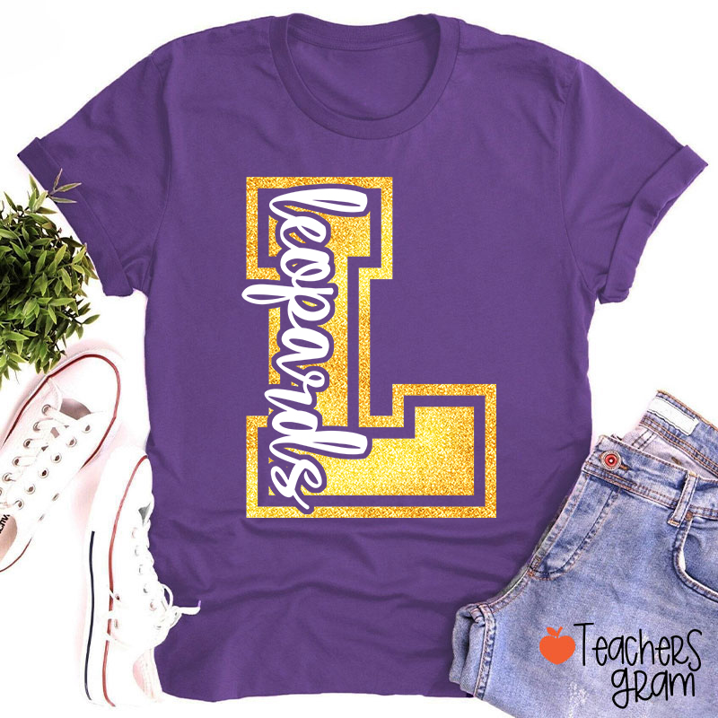 Personalized Glitter Letter And Mascot Teacher T-Shirt
