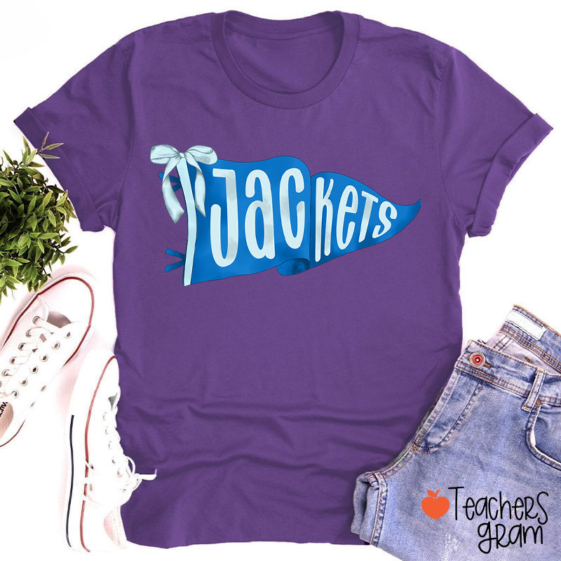 Personalized Mascot Pennant Bow Teacher T-Shirt