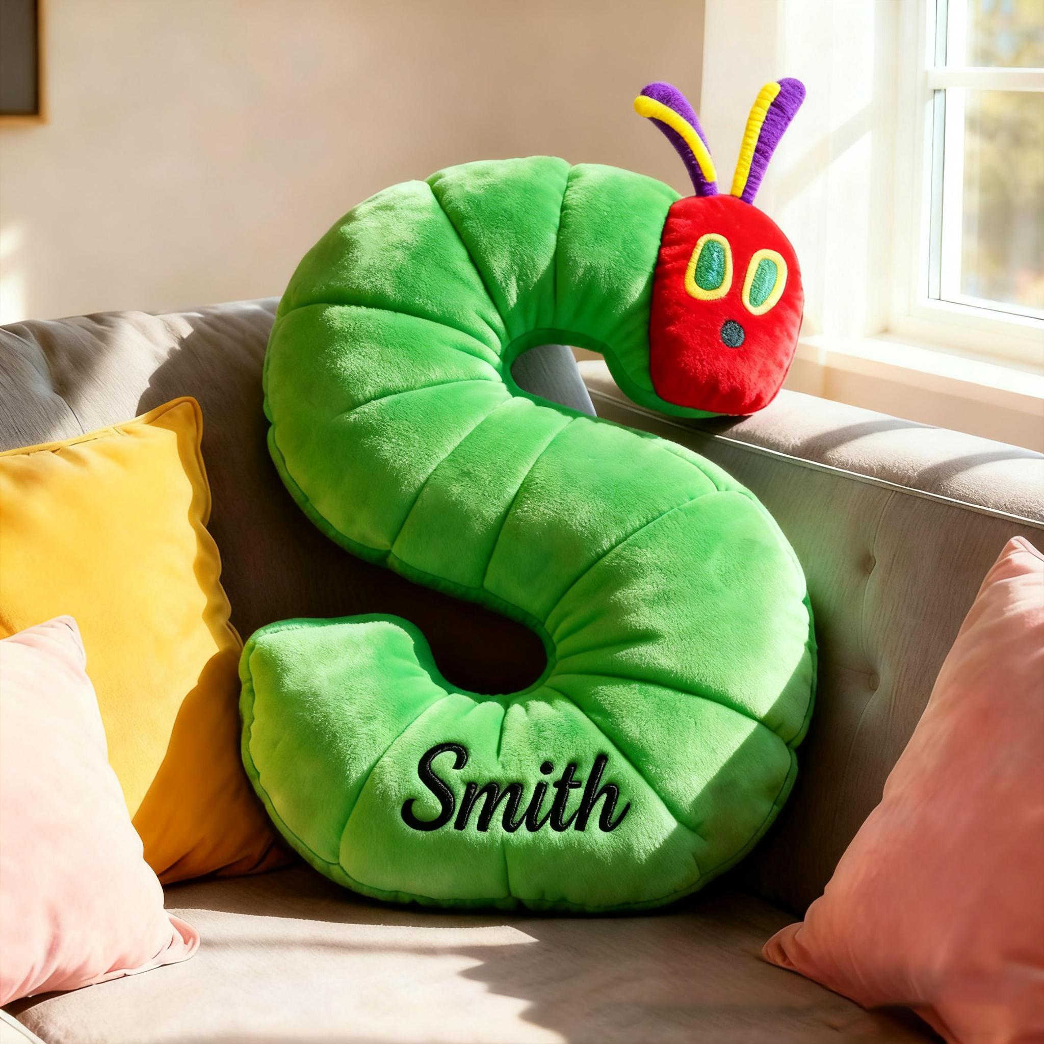 Personalized Name Cute Caterpillar Teacher Cushion