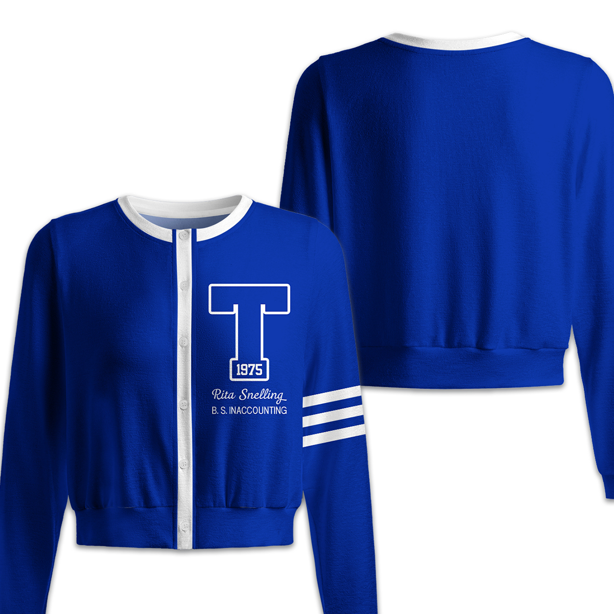 Personalized Letter Preppy Striped Teacher Ugly Cardigan Sweaters