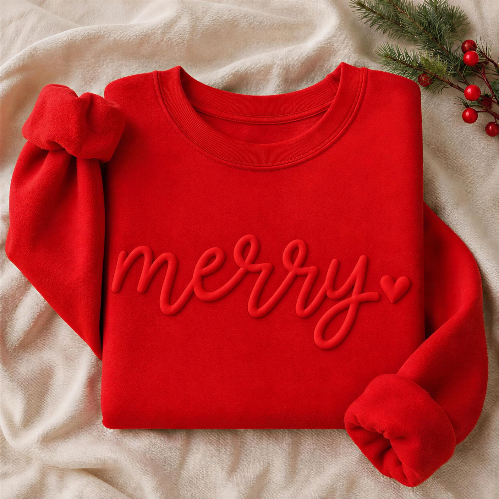 Personalized Merry Christmas Puff Printed Teacher Sweatshirt