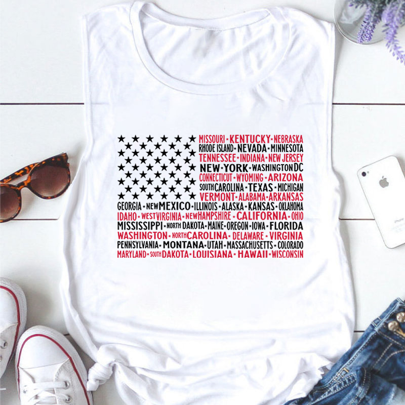 Vintage American Flag 4th Of July Teacher Tank Top