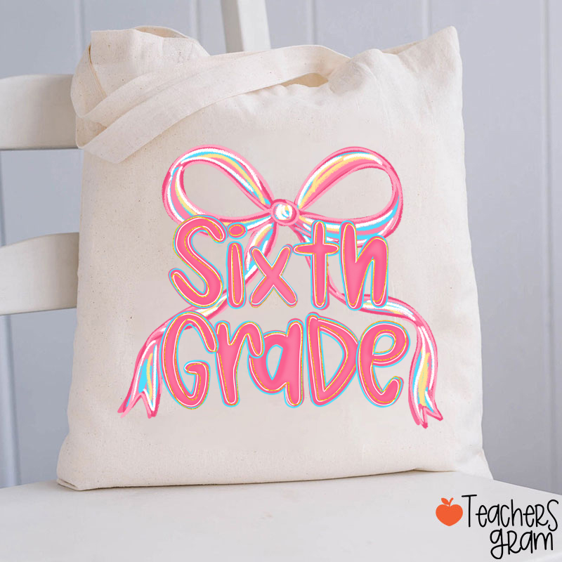 Personalized Grade Pink Bow Teacher Tote Bag