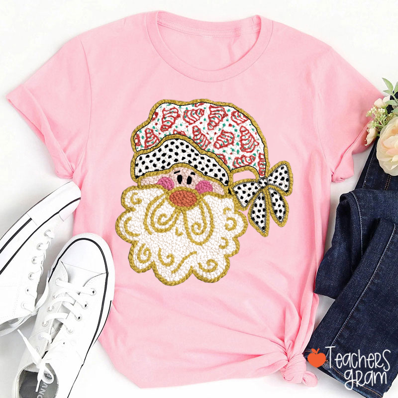 Faux Yarn Christmas Santa Clause Teacher T-shirt