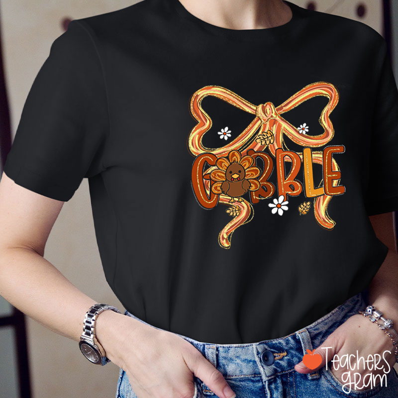 Preppy Bow Tie Gobble Teacher T-Shirt