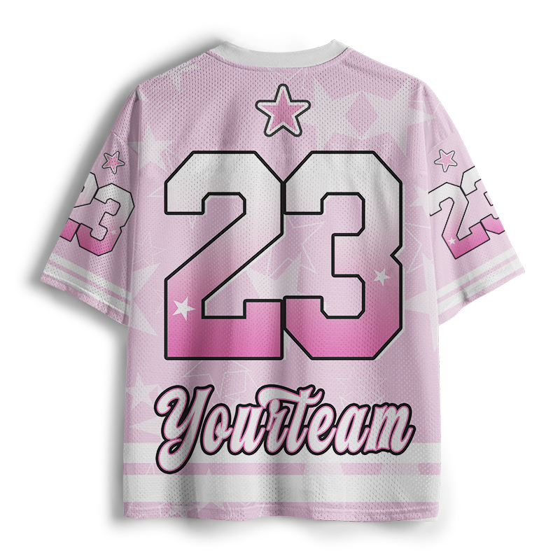 Personalized Team Name And Number Pink Star Teacher Mesh Jersey