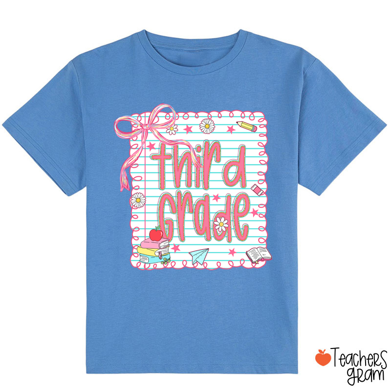 Personalized Grade Pink Bow Notebook Class T-Shirt
