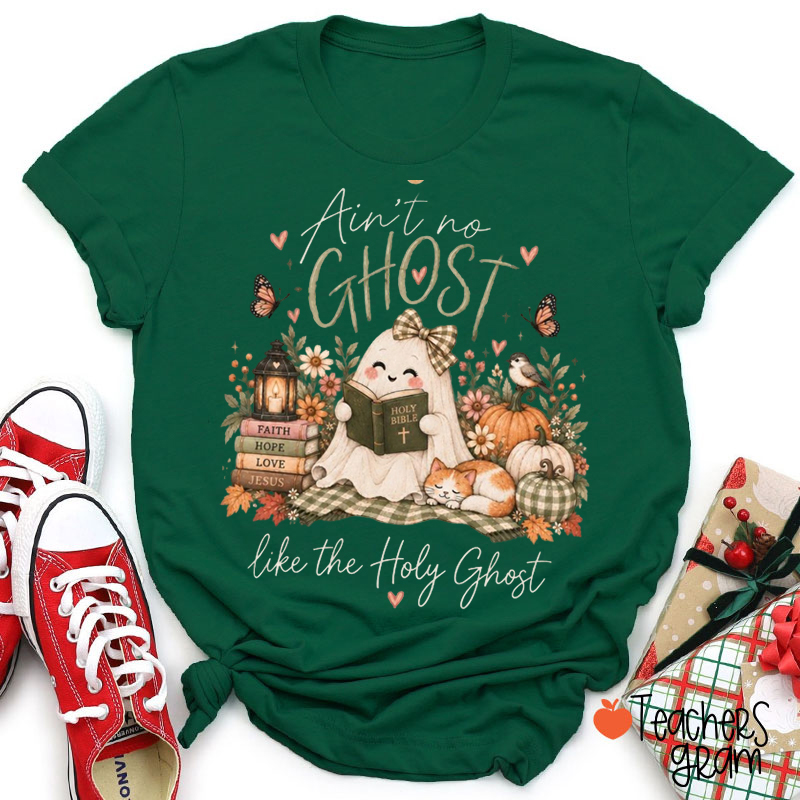 Cute Ghost Reading Bible Faith Pumpkin Floral Teacher T-Shirt