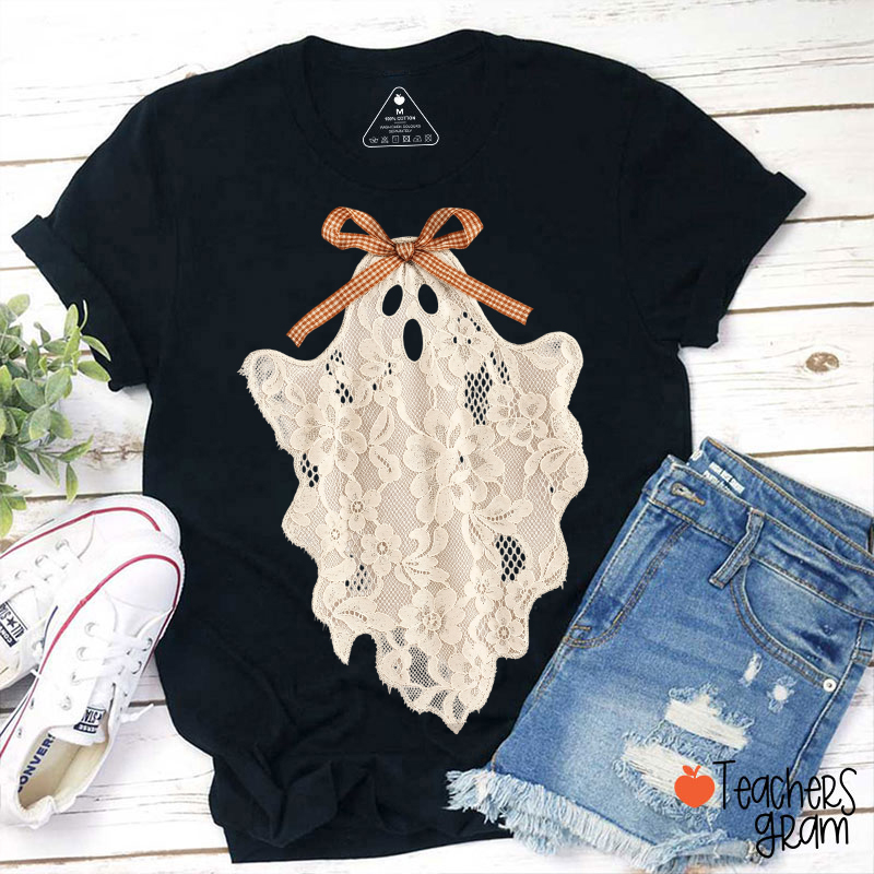 Lace Ghost With Gingham Bow Teacher T-Shirt