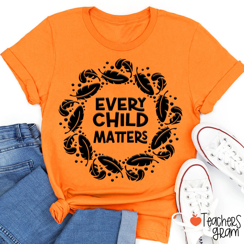 Every Child Matters Feather Wreath Teacher T-Shirt
