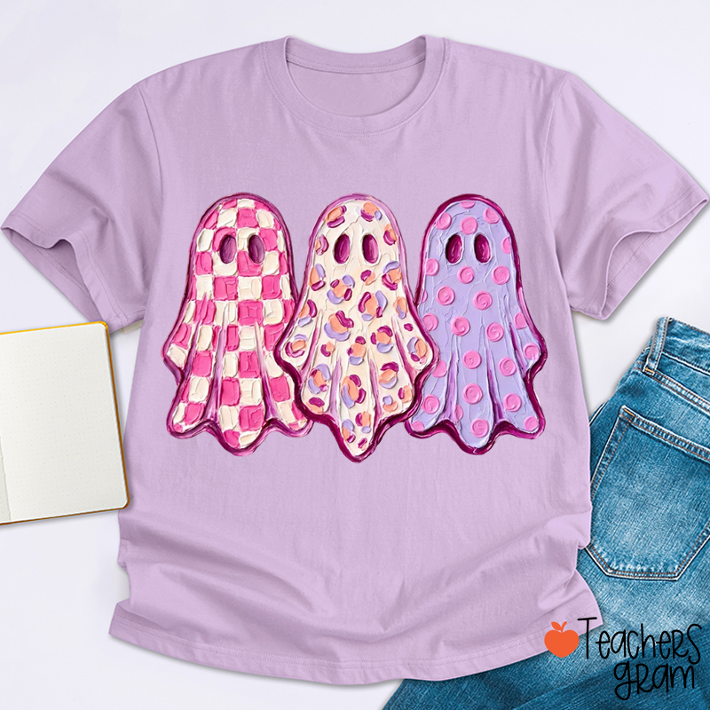 Impasto Ghosts Pastel Halloween Teacher T-Shirt