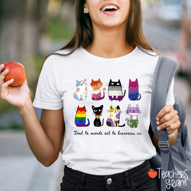 Rainbow Color Cats French Teacher T-Shirt