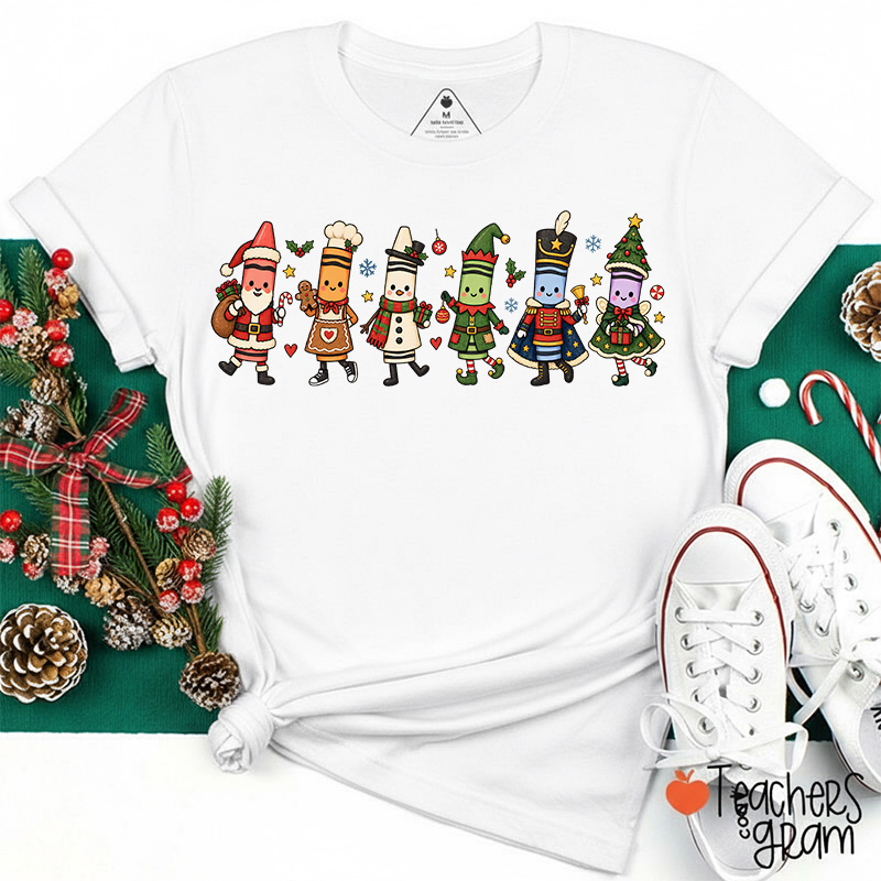 Christmas Art Marker Cartoon Teacher T-Shirt
