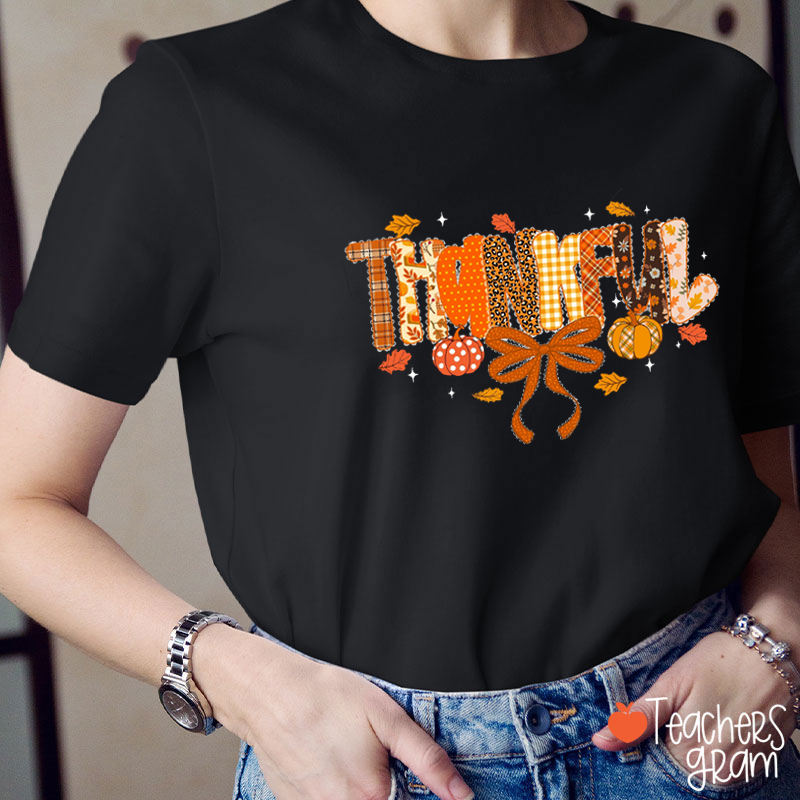 Thankful Coquette Bow Teacher T-shirt