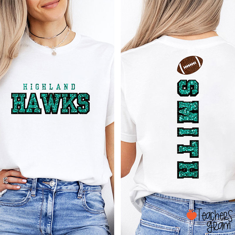 Personalized Mascot Sport Vertical Name Teacher Two Sided T-Shirt