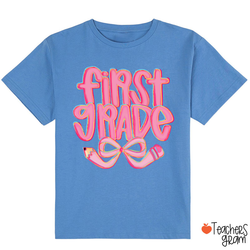ersonalized Grade Pencil Bow Cute Pink Fonts Class T-Shirt