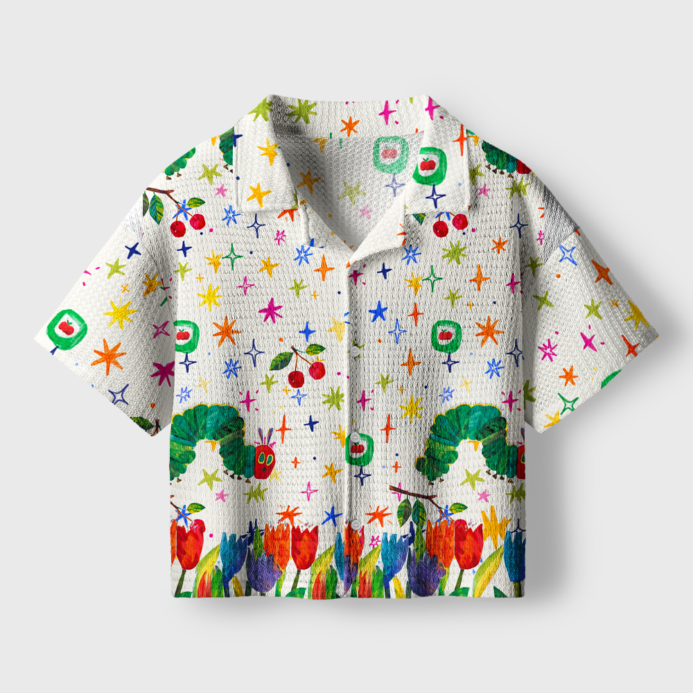 Hungry Caterpillar And Colorful Stars Teacher Crochet Crop Camp Shirt