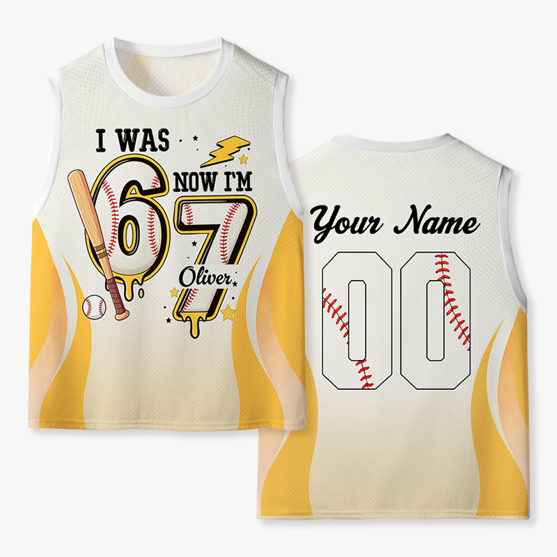 Personalized I Was 6 Now I'm 7 Baseball Kids Mesh Jersey Tank Top
