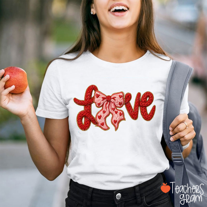 Faux Yarn Love In Red Teacher T-Shirt