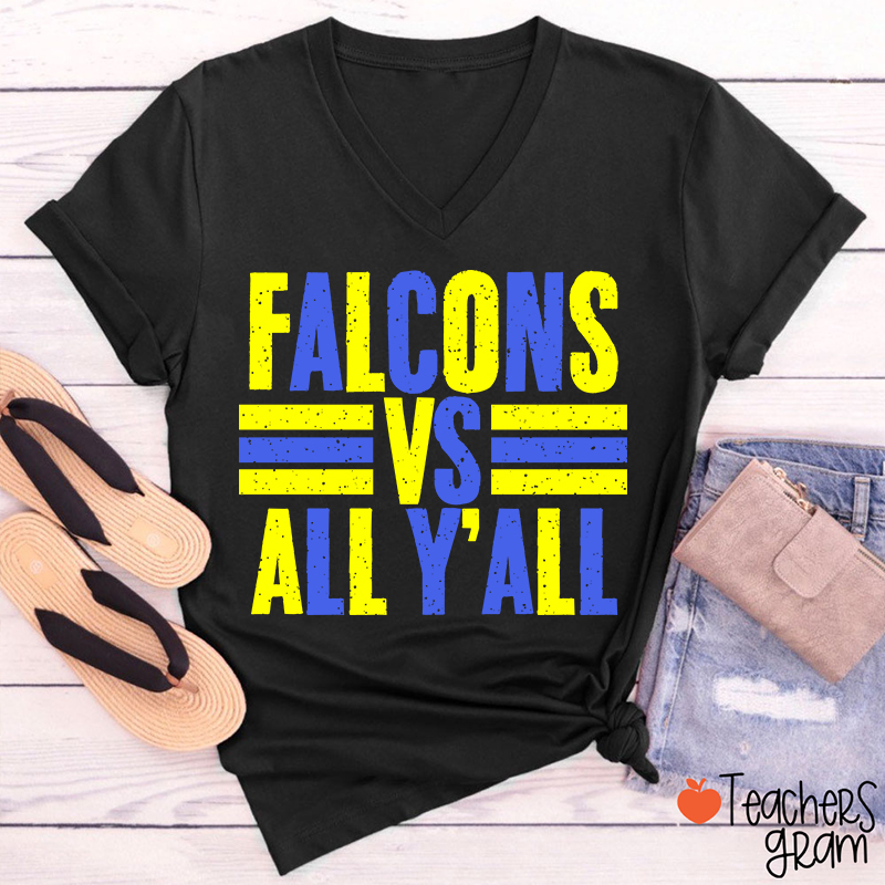Personalized Mascot All Y'all School Spirit Teacher Female V-Neck T-Shirt