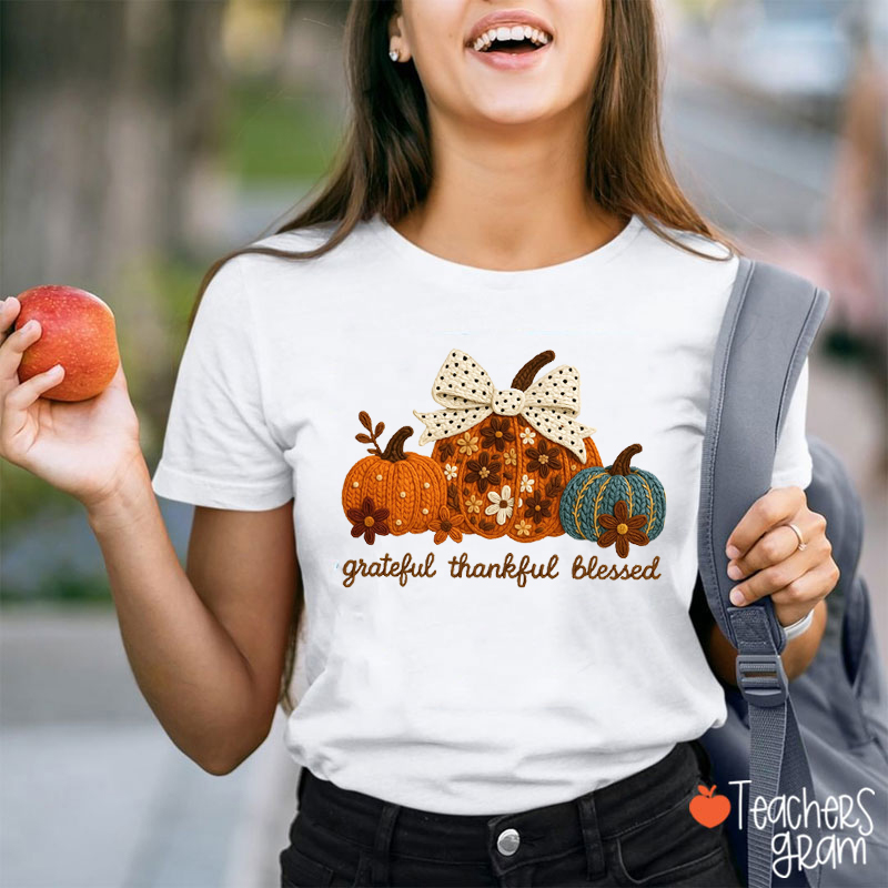 Faux Yarn Grateful Thankful Blessed Teacher T-shirt