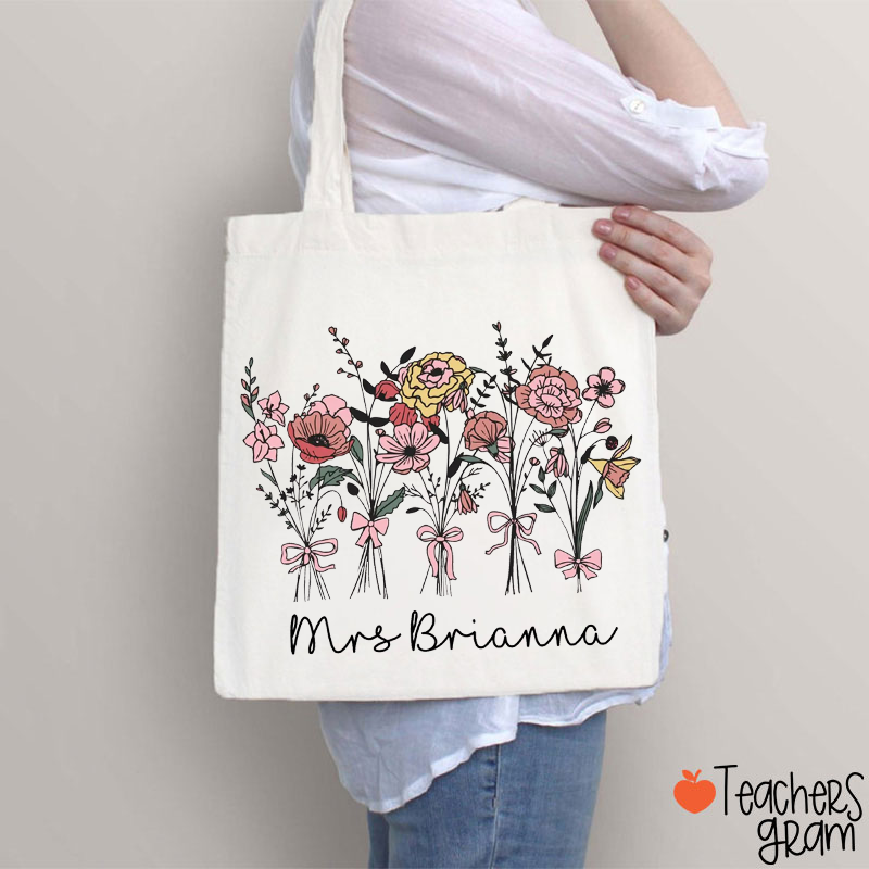 Personalized Pink Bouquet Teacher Tote Bag
