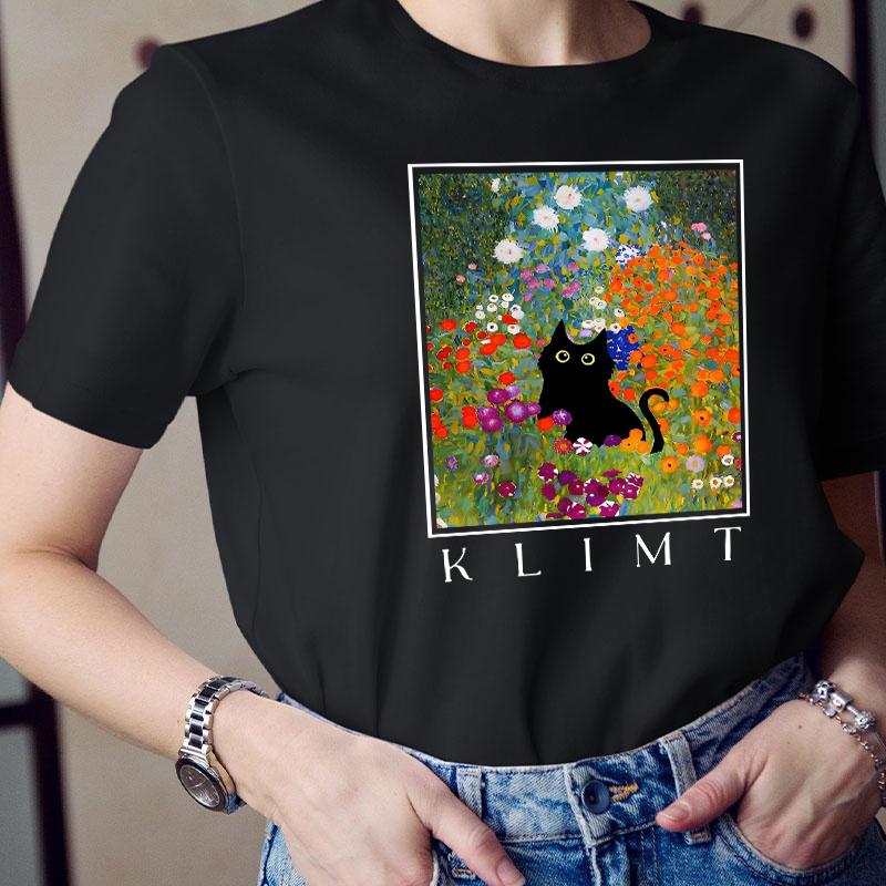 Klimt Cat Garden Cat Teacher T-Shirt