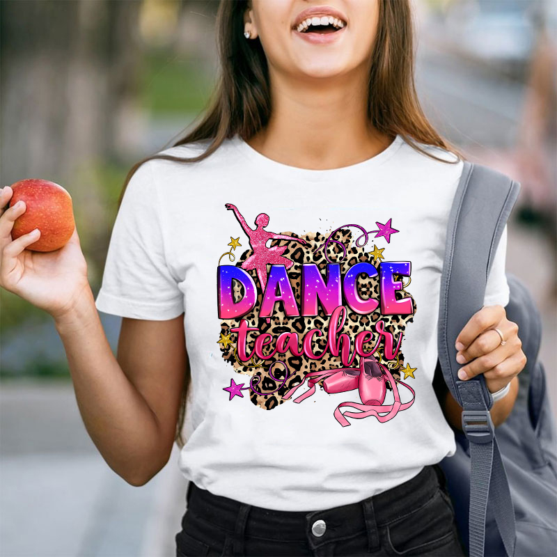 Leopard Print Pink Dance Teacher T-Shirt