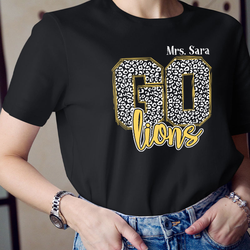 Personalized Colorful Leopard Mascot Go Team Teacher T-Shirt