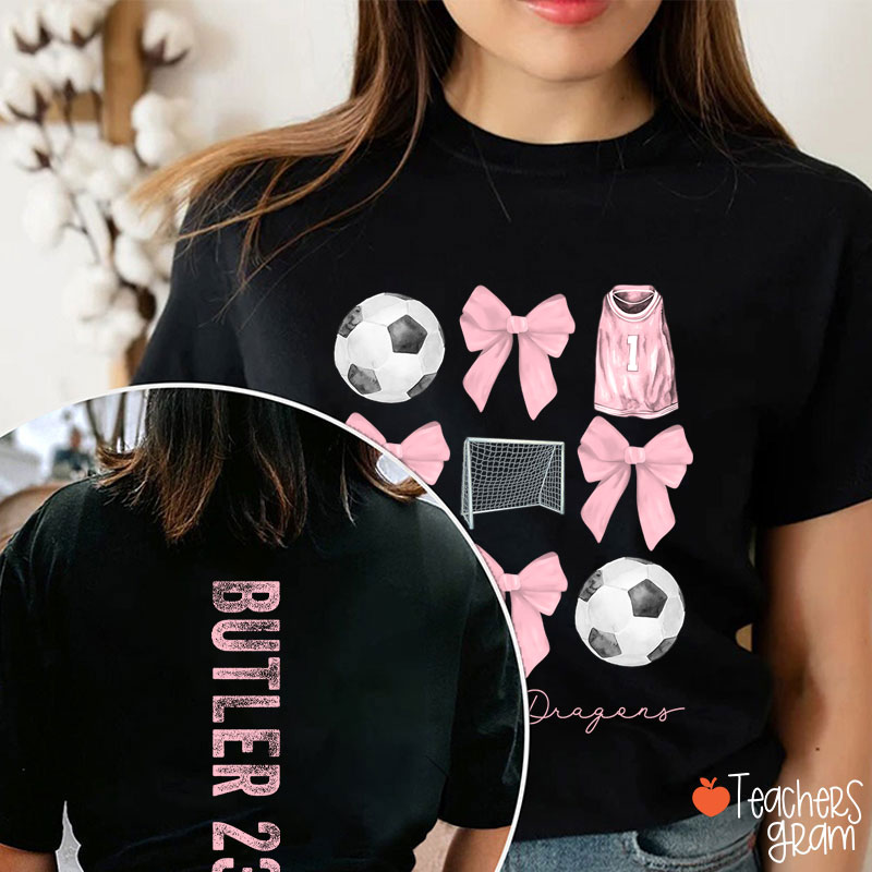 Personalized Team Name And Sport Bow Game Day Teacher Two Sided T-Shirt