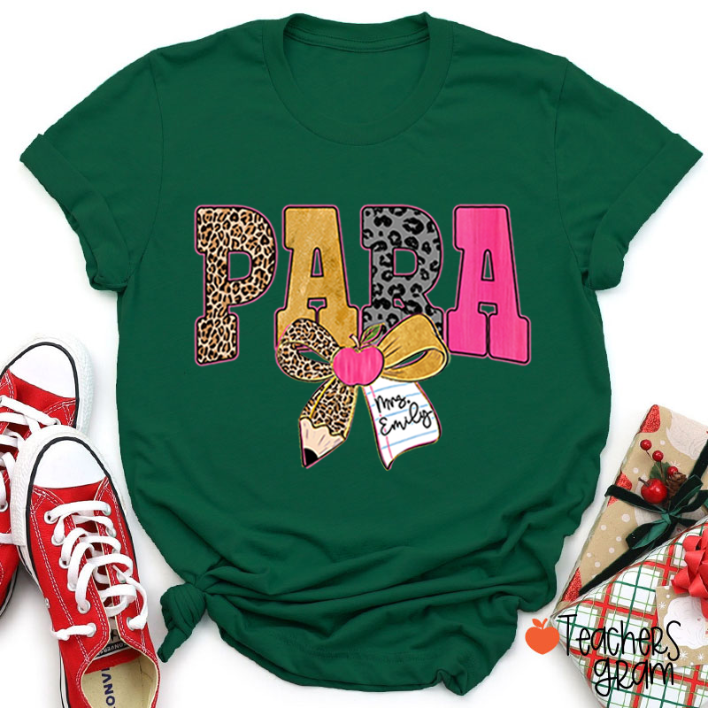 Personalized Wild Leopard Bow Tie Teacher T-Shirt