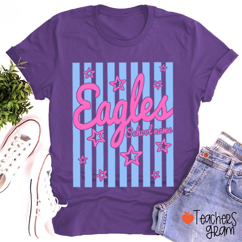 Personalized School Mascot Preppy Striped Star Teacher T-Shirt