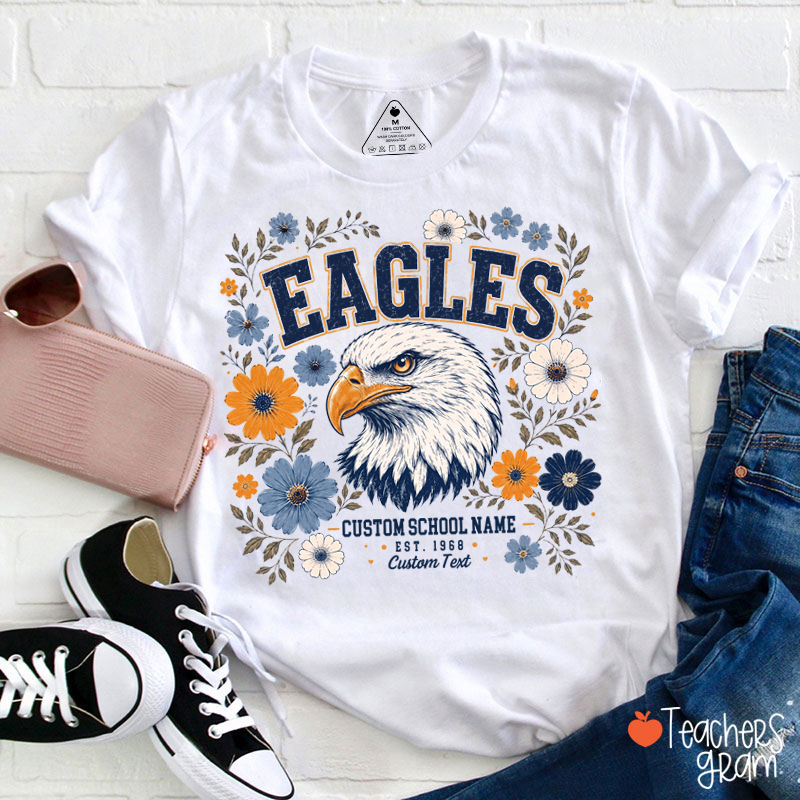 Personalized Mascot Floral Est Custom Text Teacher T-Shirt