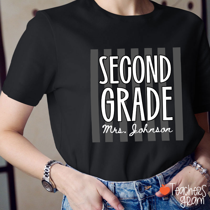 Personalized Grade And Name Stripes Stars Teacher T-Shirt